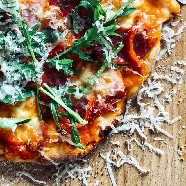 Home-made sourdough pizza. This one has taken a little trial and error to get right, but I think we’ve nearly cracked it! Crisp edges, garlicky tomato sauce, roasted peppers, Dad’s home-smoked bacon and mozzarella - all topped off with home-grown rocket and Parmesan. Pizza perfection!

#homemade #homegrown #homesmoked #pizza #pizzaperfection #sourdough #bread #breadmaking #trialanderror #crust #crisp #bacon #cheese #foodporn #stayhomeandbake